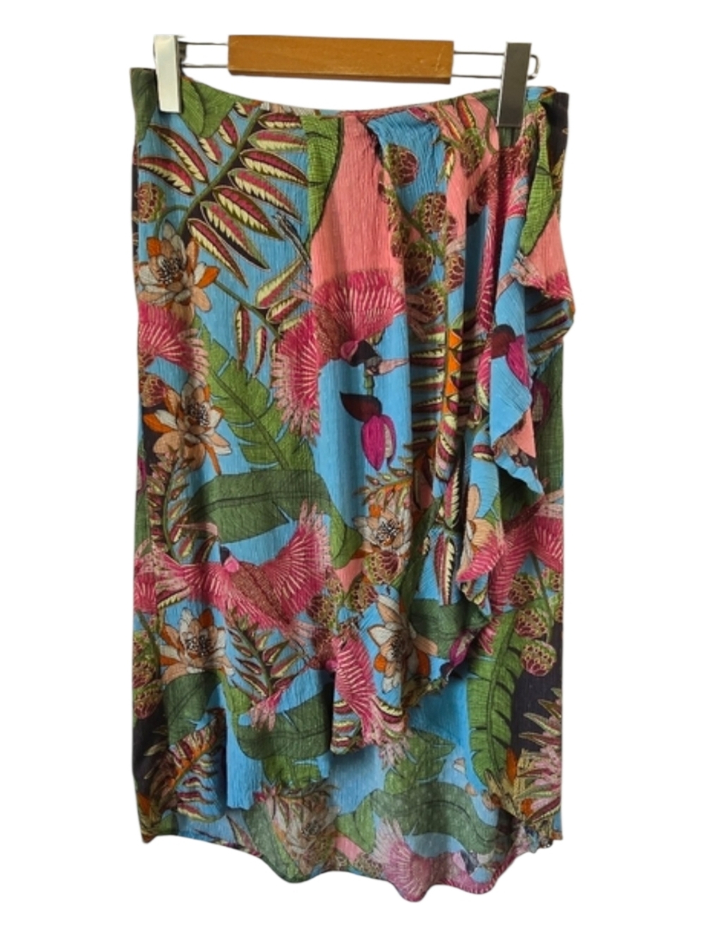 Rachel Rachel Roy Tropical Floral Midi Skirt Size M Faux Wrap High Waist Summer